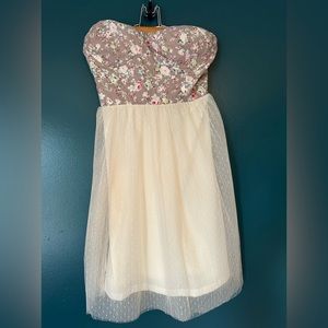Strapless Floral Bodice & Lace Skirt Dress